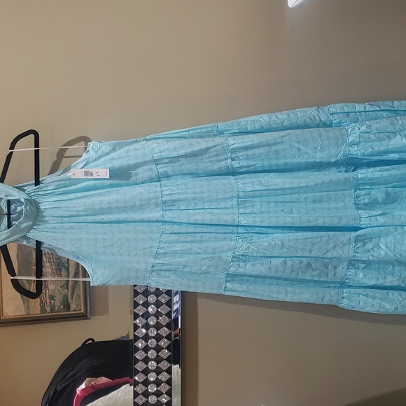 Nwt medium Trina Turk Tiered Sunglasses Maxi Dress turquoise - Picture 7 of 13